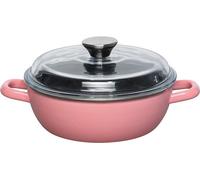 Sartén alta con tapa de vidrio, diámetro 20 cm, color rosa, esmaltada, fabricada en Austria, dimensiones: 27,5 x 21,1 x 13,2 cm, peso: 1,500 kg, esmaltada