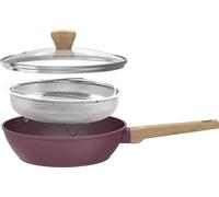 Sartén, Arthur Martin AM3056, diámetro 24 cm, revestimiento cerámico, apta para inducción, con tapa y cesta de acero inoxidable, color ciruela