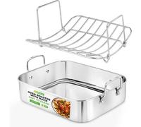 Sartén de acero inoxidable - 35,5 cm - Sartén versátil para pollo, pavo y más - Rejilla de parrilla pesada para el horno con asas integradas