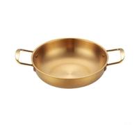 Sartén de acero inoxidable con doble mango para paella, diseño de fondo plano con características de fácil limpieza para cocineros ocupados (dorado, 24 cm)