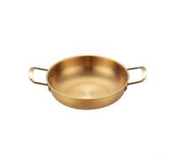 Sartén de acero inoxidable con doble mango para paella, diseño de fondo plano con características de fácil limpieza para cocineros ocupados (dorado, 20 cm)