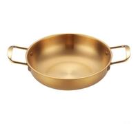 Sartén de acero inoxidable con doble mango para paella, diseño de fondo plano con características de fácil limpieza para cocineros ocupados (oro 28 cm)