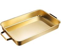 Sartén de acero inoxidable con dos asas, rectangular, profunda, ideal para guisos, bandeja para hornear pescado, sartén para asar pavo y pollo, apta para lavavajillas, disponible en 3 tamaños (dorado,