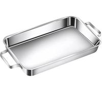 Sartén de acero inoxidable con dos asas, rectangular, profunda, ideal para guisos, bandeja para hornear pescado, sartén para asar pavo y pollo, apta para lavavajillas, disponible en 3 tamaños (platead