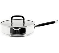 Sartén de acero inoxidable de alta calidad con tapa. Sartén plateada con borde de 28 cm