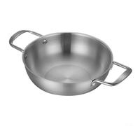 Sartén de acero inoxidable de fondo plano con asas dobles para paella, guisos y más (plateado 28 cm)