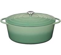 Sartén de hierro fundido con tapa, ovalada, de 35 cm, color jade, apta para inducción