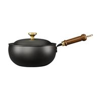 Sartén de hierro fundido esmaltado, cacerola antiadherente, mini cacerola esmaltada para horno holandés, utensilios de cocina de hierro con mango de madera, suministros de cocina aptos para horno para