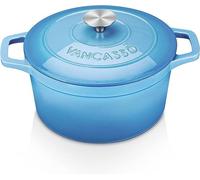 Sartén de hierro fundido, olla de hierro fundido para hornear pan, capacidad de 4 litros, diámetro de 24 cm, olla esmaltada para estofar, apta para inducción, cacerola con tapa, sartén de hierro fundi