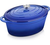 Sartén de hierro fundido - Olla para estofados - Bandeja para asar ovalada - Olla para guisos de hierro fundido - Sartén esmaltada - 34 cm