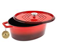 Sartén de hierro fundido ovalada, esmaltada en rojo, de 31x23 cm, con capacidad de 5,7 litros