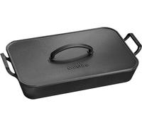 Sartén de hierro fundido rectangular con tapa, 42 cm, olla grande para estofar, apta para inducción, ideal para asar aves, pescado y hacer pan. También sirve como olla holandesa, fuente para horno, pa