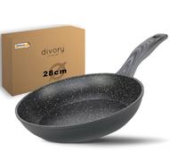 Sartén DIVORY de 28 cm para inducción – Sartén universal grande con revestimiento antiadherente, apta para todo tipo de cocinas, y apta para lavavajillas (color madera gris, 28 cm)