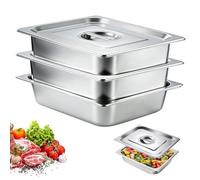 Sartén Gastronorm de acero inoxidable 1/2 con tapa, 3 recipientes de acero inoxidable para alimentos, sartenes de mesa de vapor con tapas, recipientes gastro GN para parte de restaurante buffet, 0,8