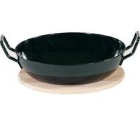 Sartén gourmet con base de madera, 20 cm, de acero esmaltado, color negro