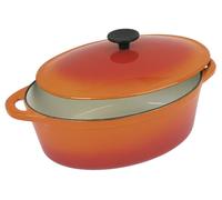 Sartén ovalada de 9 litros, 35 cm, de hierro fundido, con tapa, color naranja