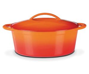 Sartén ovalada de hierro fundido, marca Gusseisen, color naranja "Shadow", dimensiones 33 x 25 cm