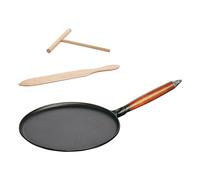Sartén para crepes, 28 cm, con volteador y esparcidor de crepes, mango de madera, hierro fundido, Staub