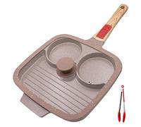 Sartén para desayunos de cerámica con tapa, 3 en 1 - 26 cm - Recubrimiento antiadherente - Color marrón
