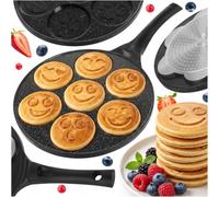 Sartén para huevos y pasteles de 26,5 cm, 7 cavidades para panqueques sonrientes y huevos fritos, cerámica antiadherente, para inducción, gas, placa eléctrica y cerámica