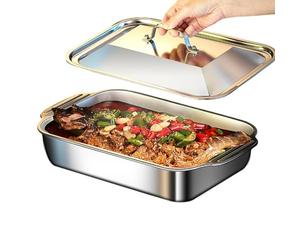 Sartén para Parrilla Bandeja de Acero Inoxidable para Hornear con su Tapa