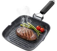 Sartén para parrilla Briebe GP1158, apta para inducción, con revestimiento antiadherente de titanio, para preparar filetes, 24x24 cm, de aluminio fundido, sin , color