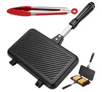 Sartén para sándwiches de doble cara, 35,5 x 24 cm, con revestimiento antiadherente, ideal para desayunos y para usar en campamentos