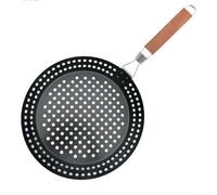 Sartén plegable redonda de acero inoxidable con mango de madera para barbacoa al aire libre | parrilla de camping y asado | Diseño de ahorro de espacio | 56,5 x 30 cm