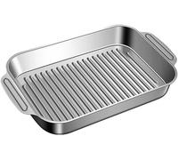 Sartén rectangular de acero inoxidable con asas, 35,6 x 39,9 cm, base ondulada, ideal para hornear pescado, galletas, para cocinar, lasaña, carne, pollo, apta para lavavajillas (tamaño medio, 36 cm)