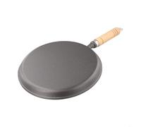 Sartén redonda de hierro fundido grueso con mango de madera cómodo diseñado para hacer panqueques en casa, acabado negro, 26 cm de diámetro (23)