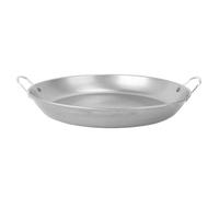 Sartén Redonda de Hierro para Barbacoa Doméstica, Fondo Plano | Acabado Plateado, Refuerzo Remaches, Doble Asa, para Picnic y Campamento, Limpieza Fácil