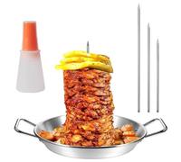 Sartén vertical para brochetas de kebab de acero inoxidable de 10 pulgadas, 3 tamaños de púas extraíbles y cepillo para botellas de aceite, para pollo entero, pescado, salchichas, filetes y barb