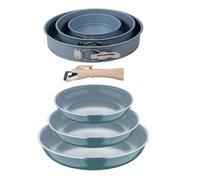 Bergner Click&Cook Juego de 3 Sartenes Ø18Ø20Ø24cm Aluminio prensado reciclado Verde con Mango extraíble+Delantal de Cocina Gris oscuro 100% Algodón