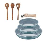 Bergner Click&Cook Juego de 3 Sartenes Ø18Ø20Ø24cm Aluminio prensado reciclado Verde con Mango extraíble+Delantal de Cocina Gris oscuro 100% Algodón