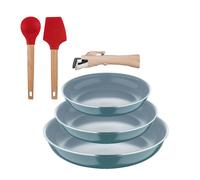 Bergner Click&Cook Juego de 3 Sartenes Ø18Ø20Ø24cm Aluminio prensado reciclado Verde con Mango extraíble+Delantal de Cocina Gris oscuro 100% Algodón
