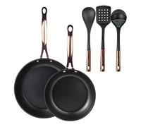 Juego de 2 sartenes Bergner Ø20Ø24cm aluminio forjado Negro mate+Delantal de Cocina Gris oscuro 100% Algodón 75x80cm Pans + pbt