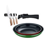 Bergner Click&Cook Juego de 2 Sartenes Ø22Ø26cm Aluminio prensado con Mango desmontable+Delantal de Cocina Gris oscuro 100% Algodón 75x80cm