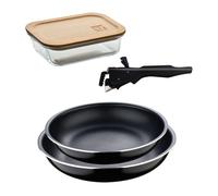 Bergner Click&Cook Juego de 2 Sartenes Ø22cm y Ø26cm con Mango extraíble en Aluminio prensado+Delantal de Cocina Gris oscuro 100% Algodón 75x80cm