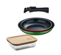 Bergner Click&Cook Juego de 2 Sartenes Ø22Ø26cm Aluminio prensado con Mango desmontable+Delantal de Cocina Gris oscuro 100% Algodón 75x80cm
