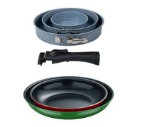 Bergner Click&Cook Juego de 2 Sartenes Ø22Ø26cm Aluminio prensado con Mango desmontable+Delantal de Cocina Gris oscuro 100% Algodón 75x80cm