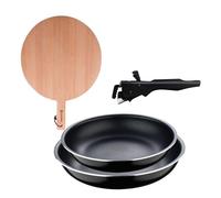 Bergner Click&Cook Juego de 2 Sartenes Ø22cm y Ø26cm con Mango extraíble en Aluminio prensado+Delantal de Cocina Gris oscuro 100% Algodón 75x80cm