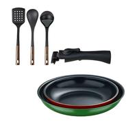 Bergner Click&Cook Juego de 2 Sartenes Ø22Ø26cm Aluminio prensado con Mango desmontable+Delantal de Cocina Gris oscuro 100% Algodón 75x80cm
