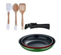 Bergner Click&Cook Juego de 2 Sartenes Ø22Ø26cm Aluminio prensado con Mango desmontable+Delantal de Cocina Gris oscuro 100% Algodón 75x80cm