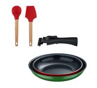 Bergner Click&Cook Juego de 2 Sartenes Ø22Ø26cm Aluminio prensado con Mango desmontable+Delantal de Cocina Gris oscuro 100% Algodón 75x80cm