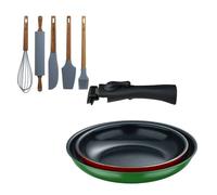 Bergner Click&Cook Juego de 2 Sartenes Ø22Ø26cm Aluminio prensado con Mango desmontable+Delantal de Cocina Gris oscuro 100% Algodón 75x80cm