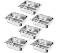 Sartenes para buffet de 1/2 tamaño, sartenes para mesa de vapor, 10 cm de profundidad, acero inoxidable, paquete de 6 unidades