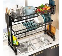 SaryEdge Escurridor de Platos sobre el Fregadero, Longitud expandible de 22,8 a 37,8 Pulgadas, diseño de Encaje a presión, escurridor de Platos Grande de Acero Inoxidable de 2 n,
