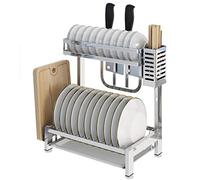 SaryEdge Escurridores de Platos de Acero Inoxidable, escurridor de Platos pequeño para encimera, Juego de escurridor de Platos y Tabla de escurrir, Jaula para Palillos, Soporte,2Tier