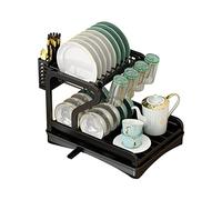 SaryEdge Juego de escurridores de Platos, Rejilla de Secado y Bandeja de Drenaje, escurridor de Platos Grande de 2 Niveles con Boquilla giratoria, Soporte para Utensilios y Esta,A