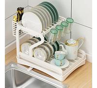 SaryEdge Juego de escurridores de Platos, Rejilla de Secado y Bandeja de Drenaje, escurridor de Platos Grande de 2 Niveles con Boquilla giratoria, Soporte para Utensilios y sopo,B